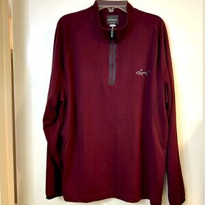 Greg Norman long-sleeved 1/4 zip golf shirt in maroon / burgundy, size M